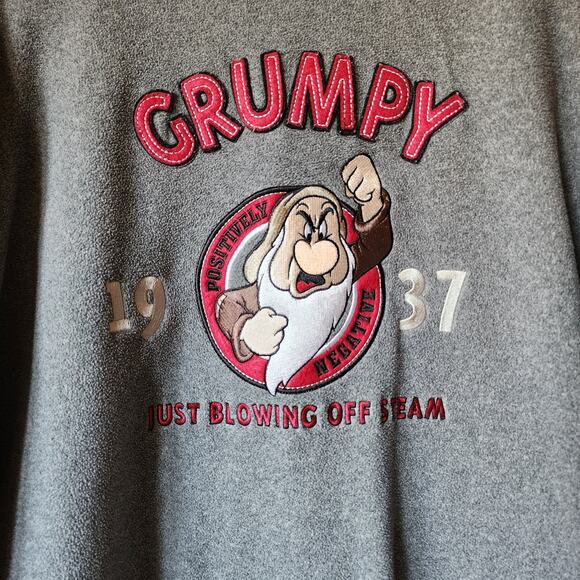Disney Store Grumpy Sweatshirt Mens Size Lg Vintage Gray Fleece Embroidered 90's - Picture 2 of 8